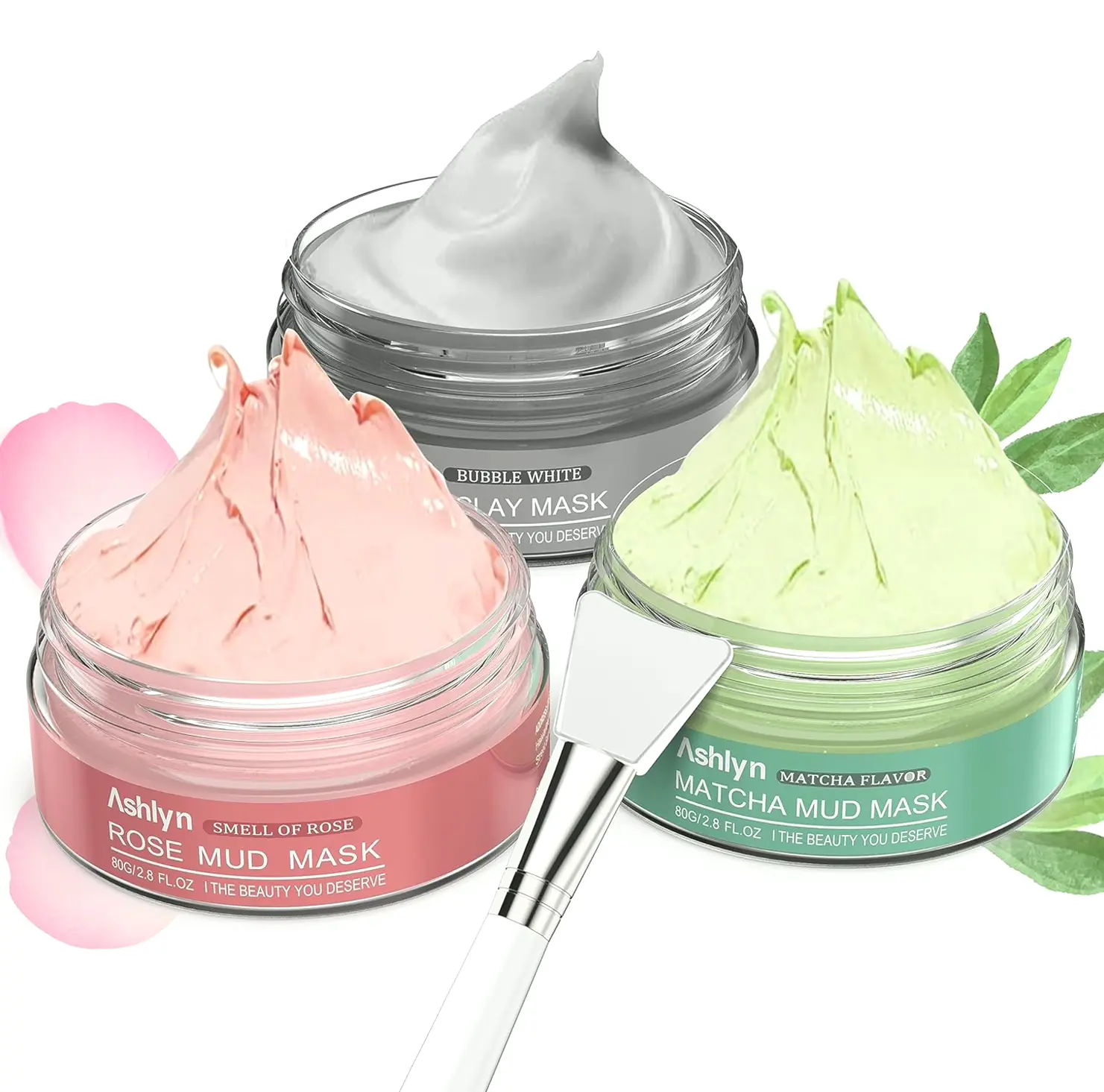 Ashlyn's Three PCS Clay Mask Kit, Herbal Infused Rose Skin Masking Skincare