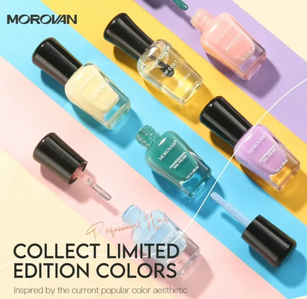 Morovan's Fingernail Polish Set: Quick Dry Macaron Shades w. Foundation & Top Coat