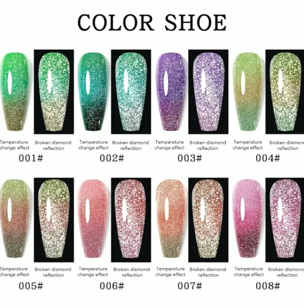 Eight Shades Sparkling Diamond Color Changing Gel Nail Polish