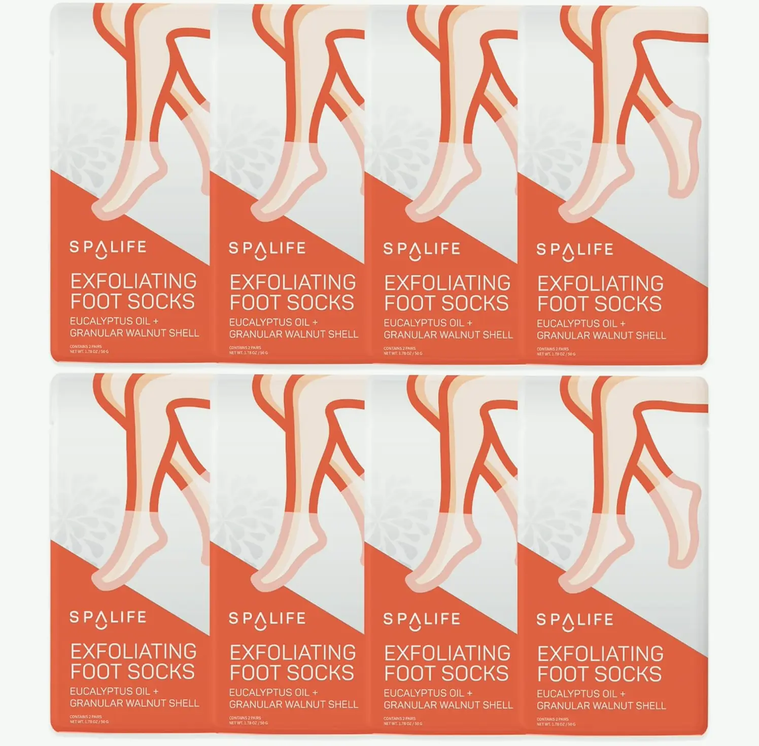 SpaExfoliating Foot Socks - Eucalyptus Extract + Granular Walnut Particles 8 Set