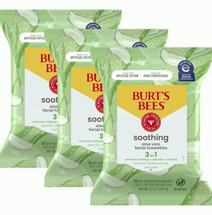 Burt's Bees Aloe Face Wipes, For Sensitive Skin, 3 Pack, 30 Ct Per Pack