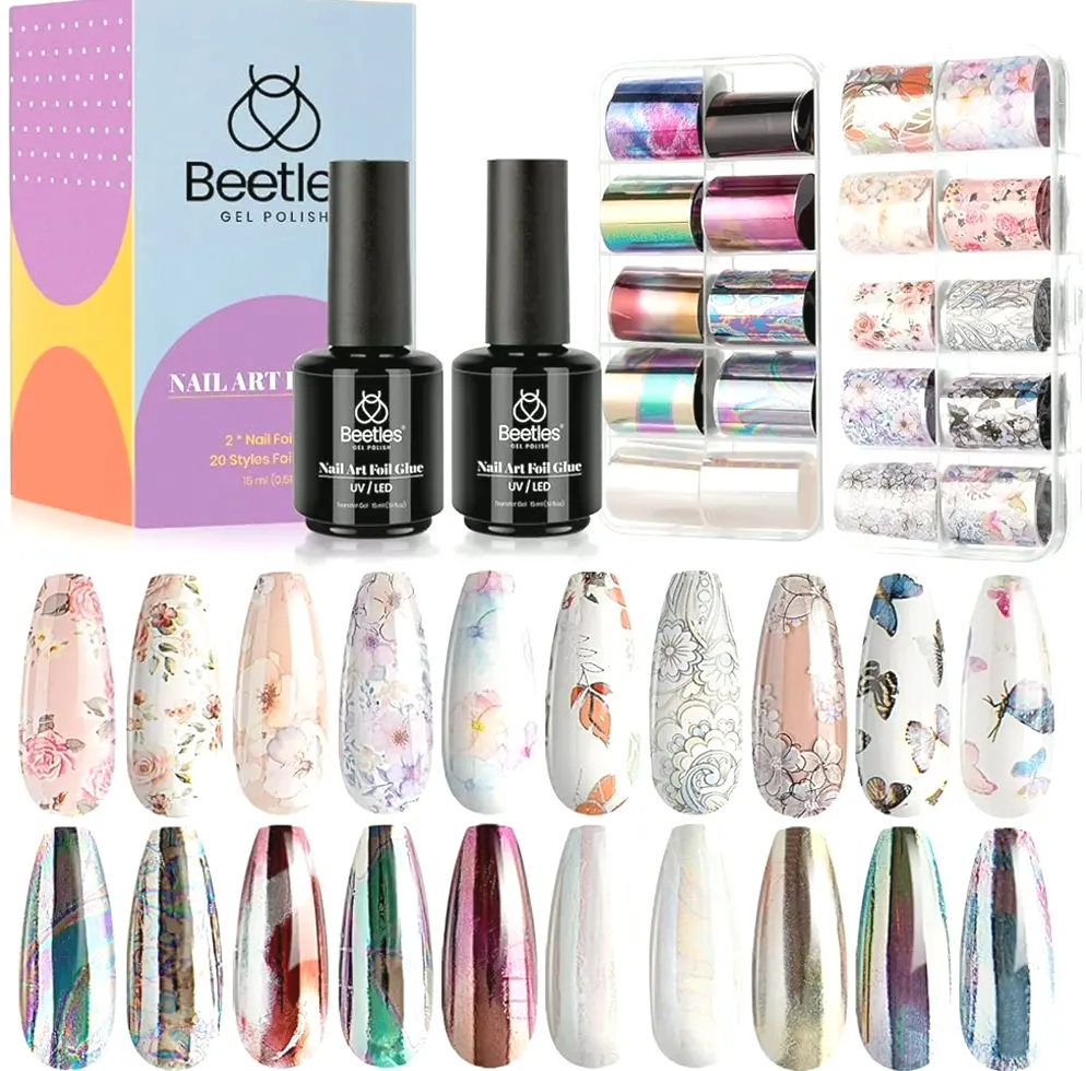 Nail Foil Glue Set - 2 Containers w/ Stickers