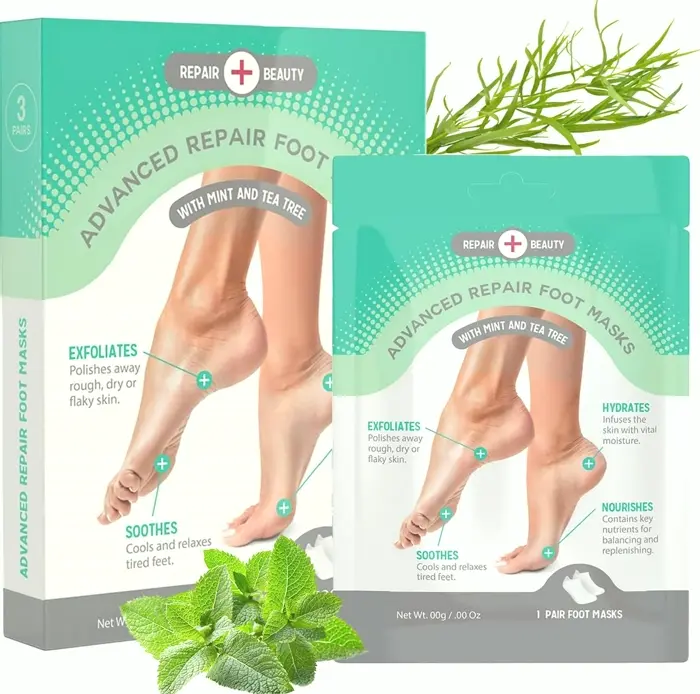 Peppermint & Tea Feet Masks - Hydrates Rough Heels, Relieves Tired Feet - 3 Pairs