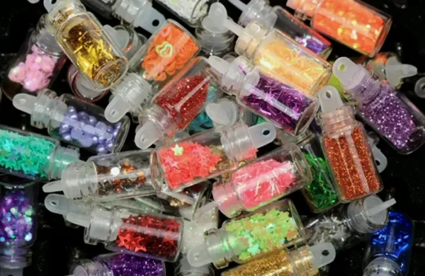 Nail Art Decoration Small Bottles - 48 Bottles with Included Tweezers