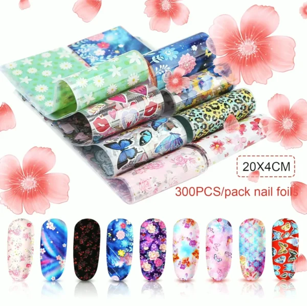 300 Sheets Nail Foil Transfer Sticker Set