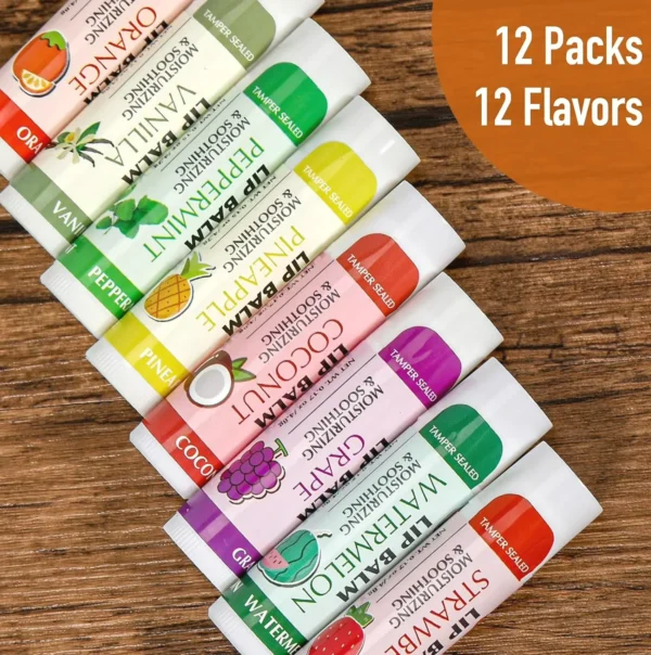 AZEN 12 Set Lip Balm, Natural Bulk Lip Care, Moisturizing Lip Balm for Dry Lips