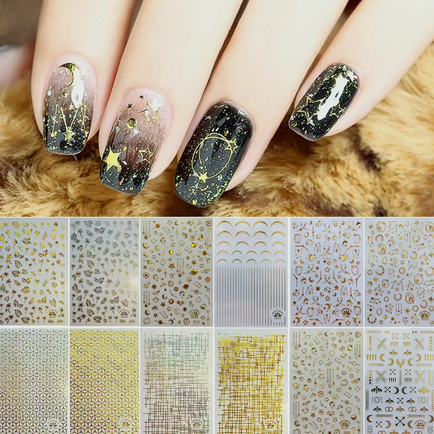 TOROKOM 3D Metallic Nail Decals for Girls