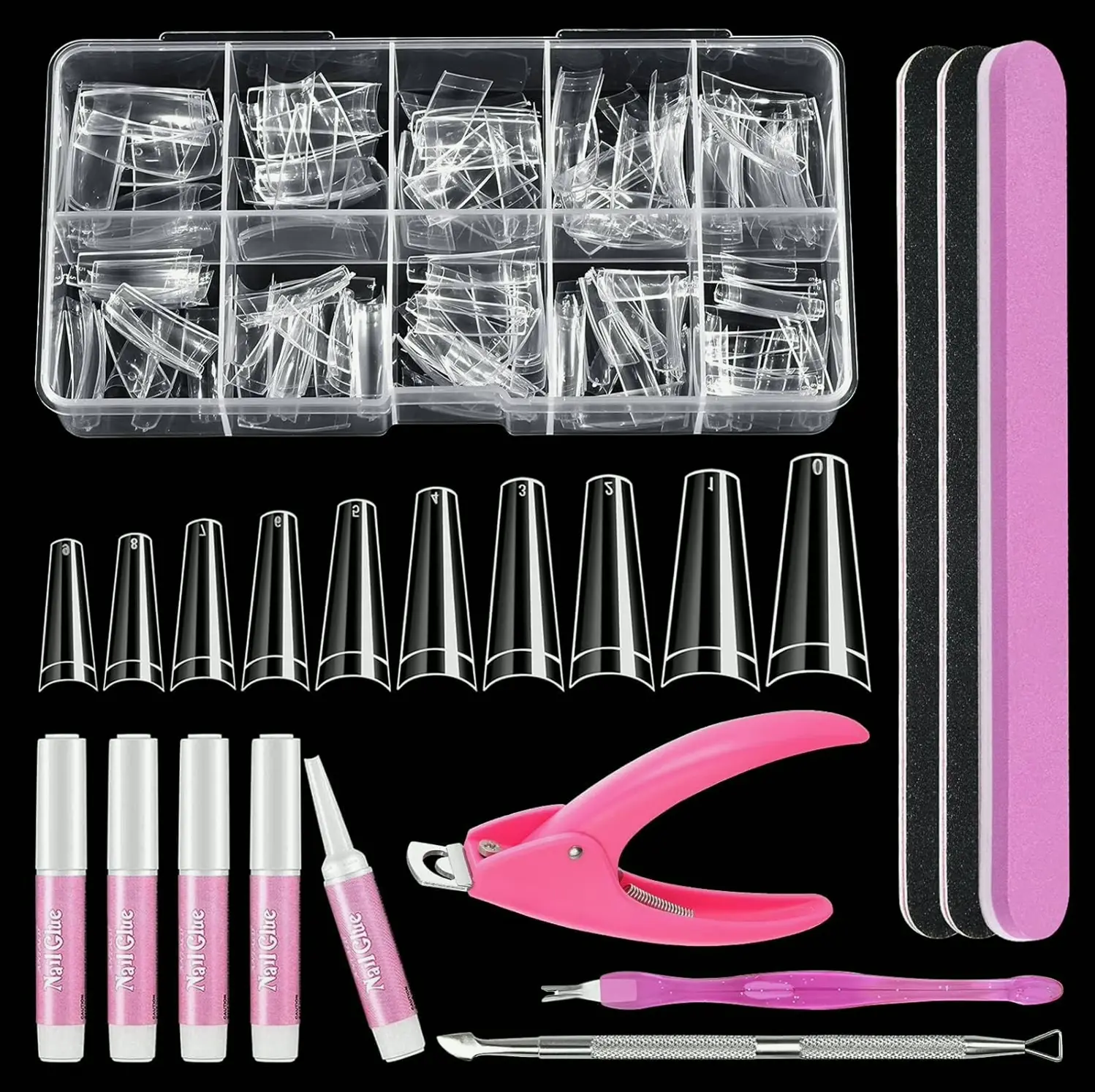 Transparent Coffin Nail Tips Set, MORGLES 500pcs Long Acrylic Nail Tips, Expert Half Cover Ballerina Nail Tips, Imitation Manicure Kit with Manicure Adhesive, Clipper, Filers, Cuticle Pusher